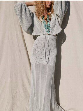 Jen’s Pirate Booty Pearl City Knit Maxi Skirt – Coastal Mist Boho Crochet M/L